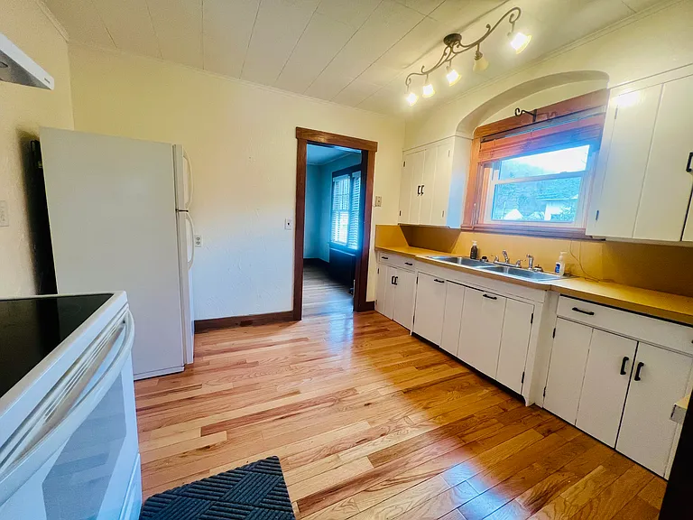 Kitchen sink is big (has 2 sinks with an extendable hand faucet also)