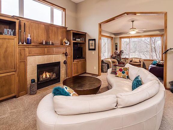 Vaulted ceilings make the room bright.