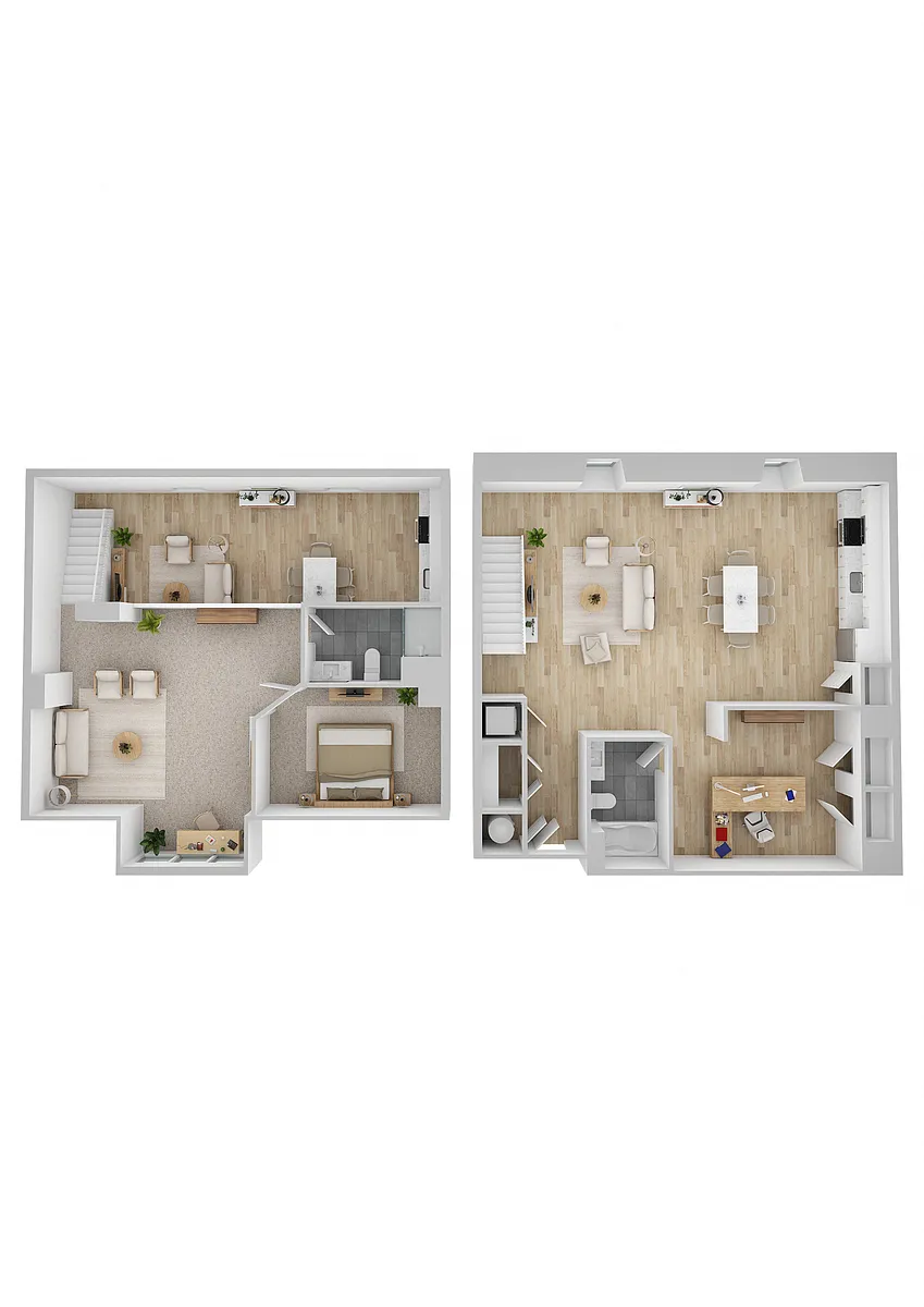 Floor plan 1 Bed 2 Bath Loft w/ Den