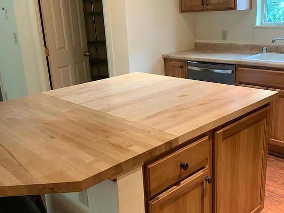 Maple butcher block island top Door to pantry