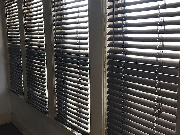 Front White window 2 inch blinds