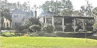 2 days after the fire. Ballroom and commercial kitchen, not an original part o
