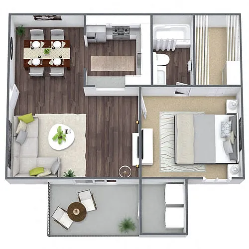 Floor plan A2: 1 Bed 1 Bath