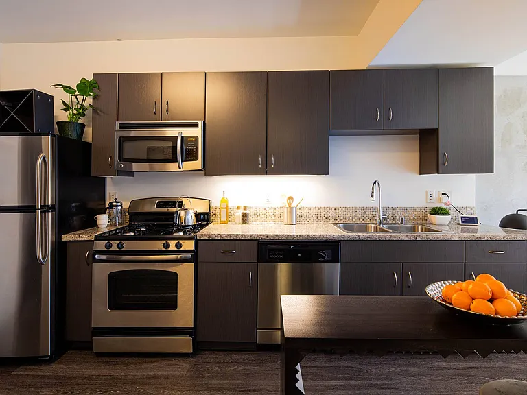 One bedroom kitchen at 1600 Vine in Hollywood, CA.