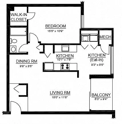 Floor plan A1 1 Bed 1 Bath