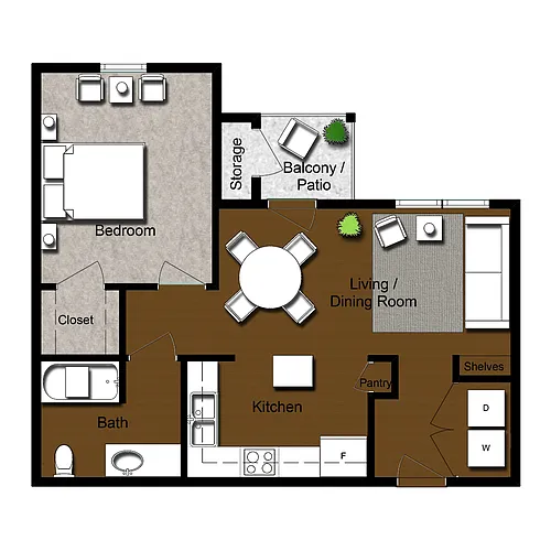 Floor plan 1 Bedroom 1 Bath