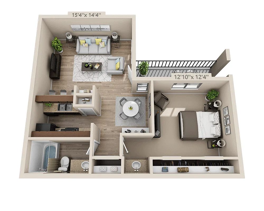 Floor plan One Bedroom A1ACW
