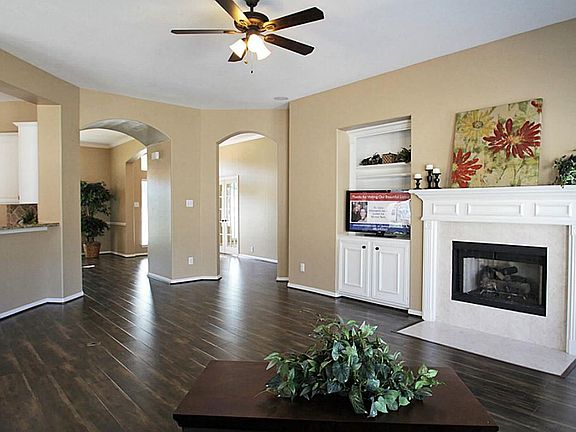 Fireplace and built-ins in family room.