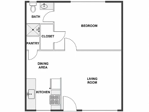 Floor plan 1 Bed / 1 Bath: Type G