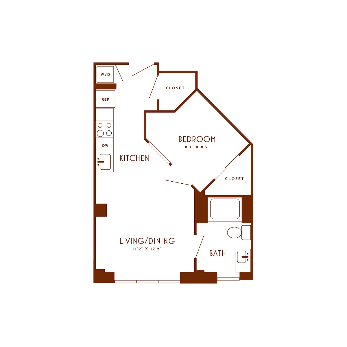 Floor plan 1 Bed/1 Bath-B12