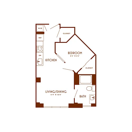 Floor plan 1 Bed/1 Bath-B12