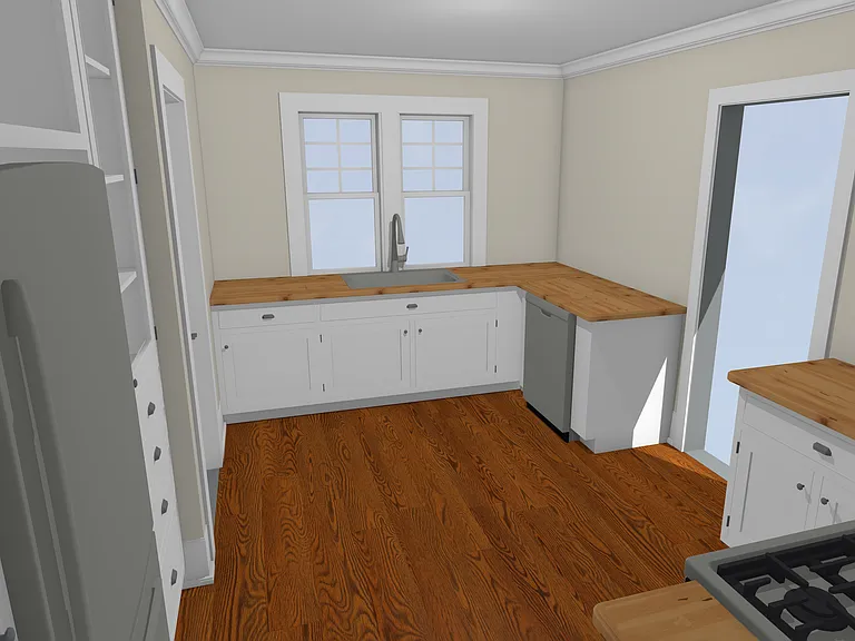 New cabinets and countertops coming by Aug 1.
Note: exact details in the rendering are subject to change.