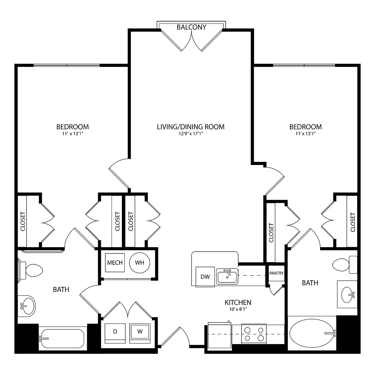 Floor plan 2 Bedroom, 2 Bath 1106 SF C1.1