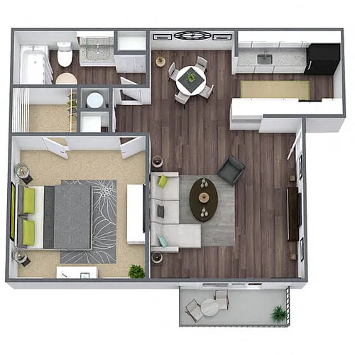 Floor plan A3: 1 Bed 1 Bath