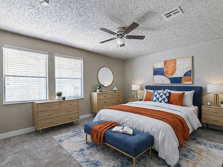 Modern bedroom with geometric accents