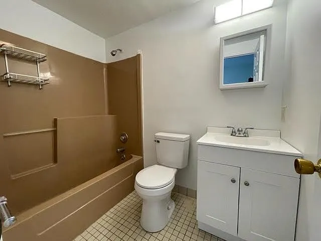 New vanity, medicine cabinet, luxury light, and new commode.