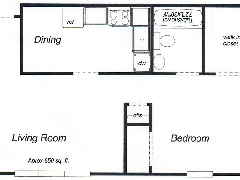 650 sq.ft. 1 Bedroom Apt