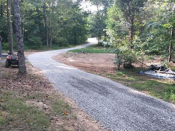 Gravel lane beyond tree line