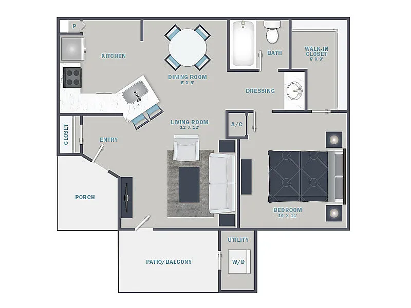 Floor plan 1 Bed, 1 Bath A (60% Income Restricted)
