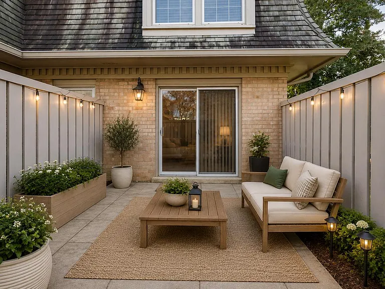 Private fenced patio offering a peaceful outdoor retreat, perfect for relaxing, dining, or entertaining guests. Photos are virtually staged.