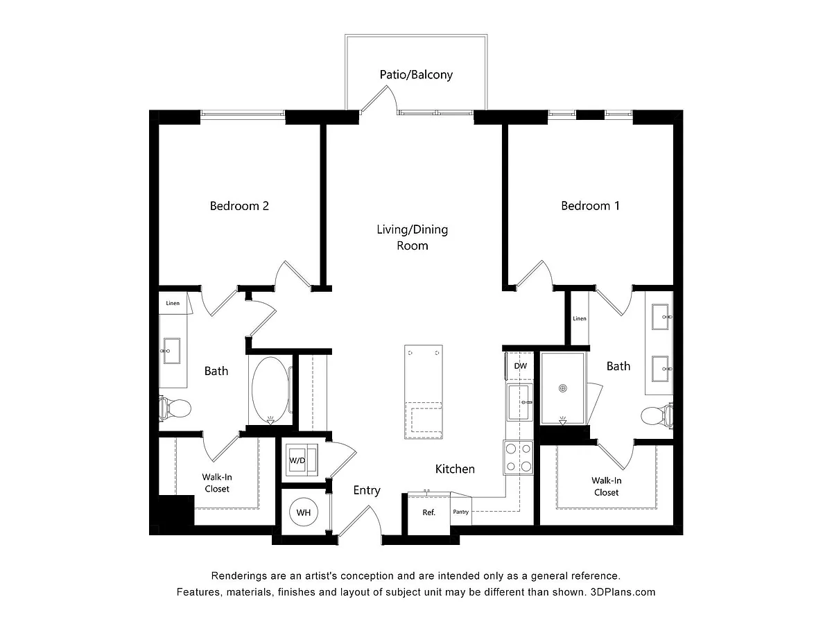 Floor plan 2 Bed/2 Bath-B1