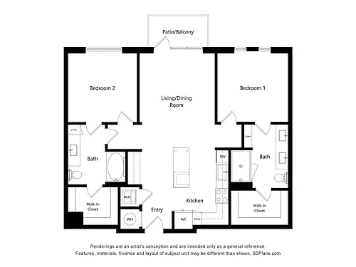 Floor plan 2 Bed/2 Bath-B1