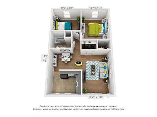 Floor plan 2 bed/1 bath flat
