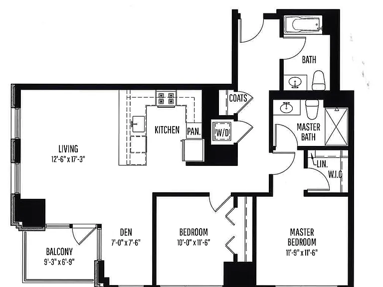 2 BR, 2 BTH, floor plan 1225 Old Town