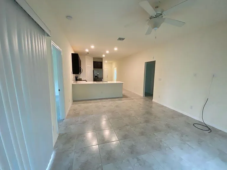 View of living space from sliding glass doors.