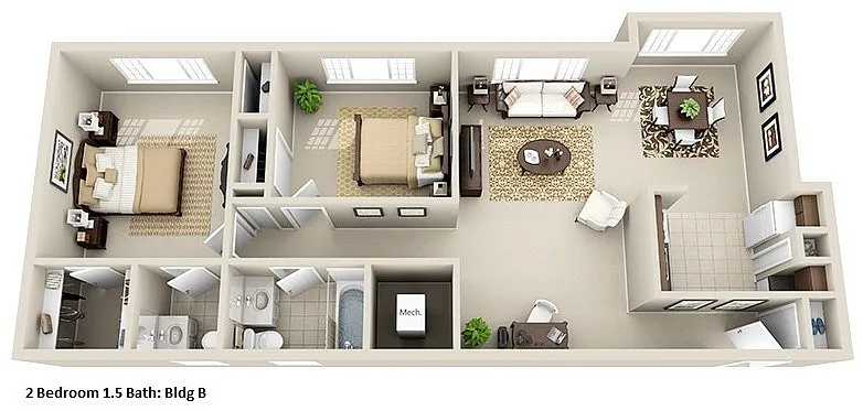Floor plan Garden 2 Bedroom, 1.5 Bath