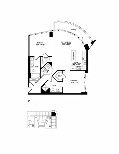 Floor plan TWO BEDROOMS P