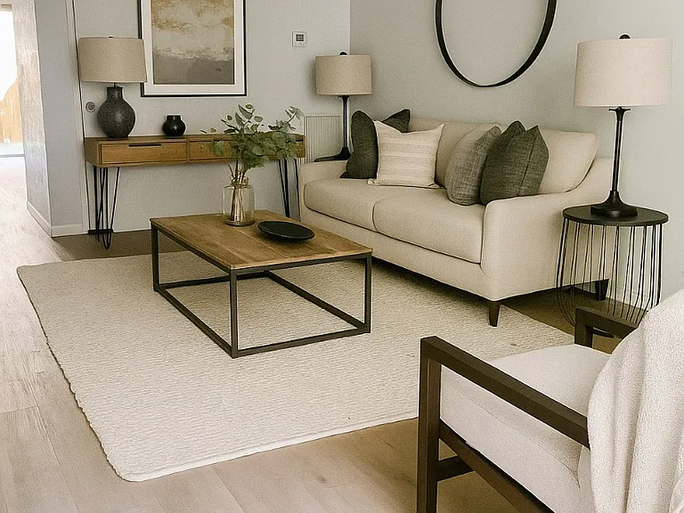 Apartment is not rented furnished. This photo is to show possible furniture layout in the spacious living room.