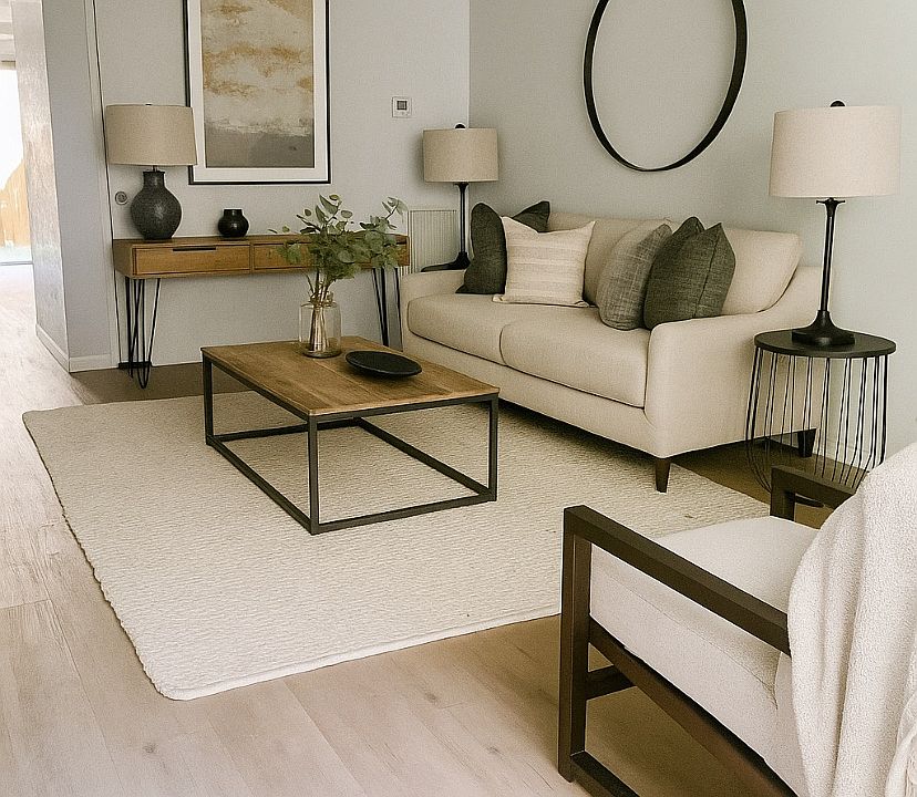 Apartment is not rented furnished. This is to show possible furniture layout in the spacious living room.
