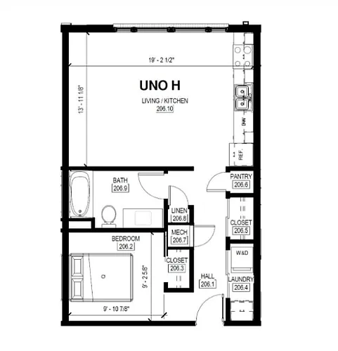 Floor plan Depot - 1 Bedroom Uno H