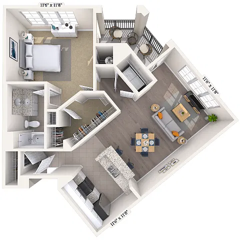 Floor plan Traditional 1x1 885-1045 SF