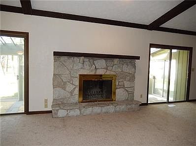 Wood burning fireplace.