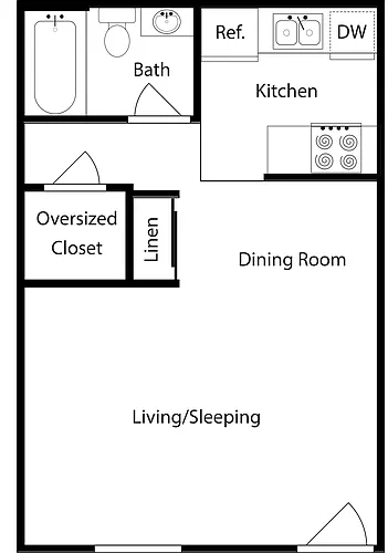 Floor plan Studio, One-Bathroom