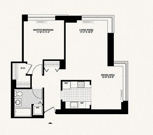 Floor plan 1 Bed - 1 Bath - Dining