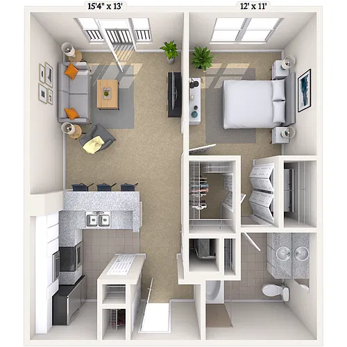 Floor plan Traditional 1x1 667-952 SF