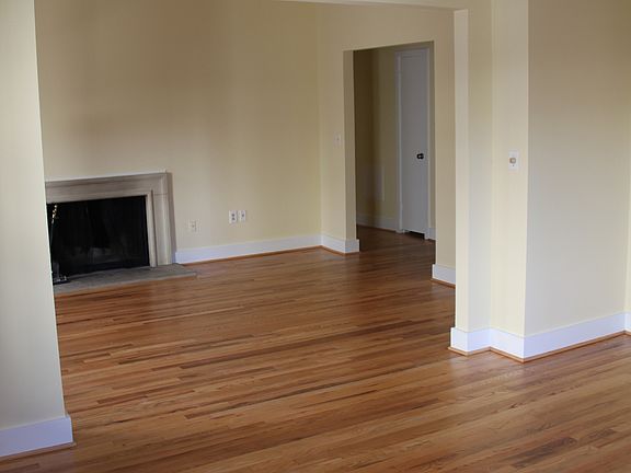 Living room and fireplace, as seen from dining room