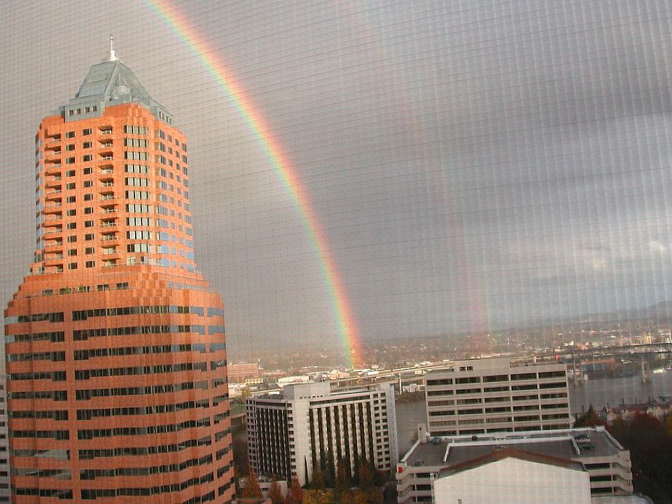 KOIN Tower and rainbow from the living room, Dec 2006