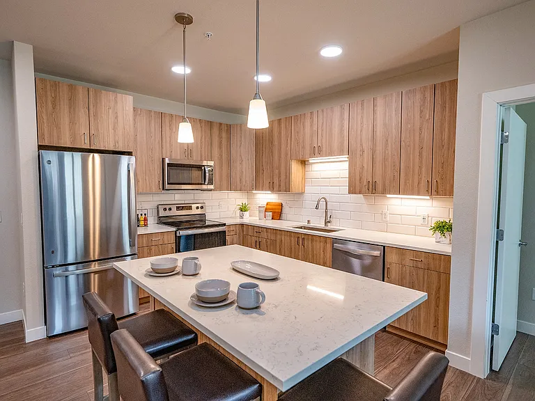 Open concept kitchen with plenty of cabinets