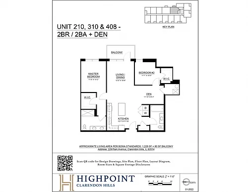 Floor plan 2 Bed 2 Bath + Den