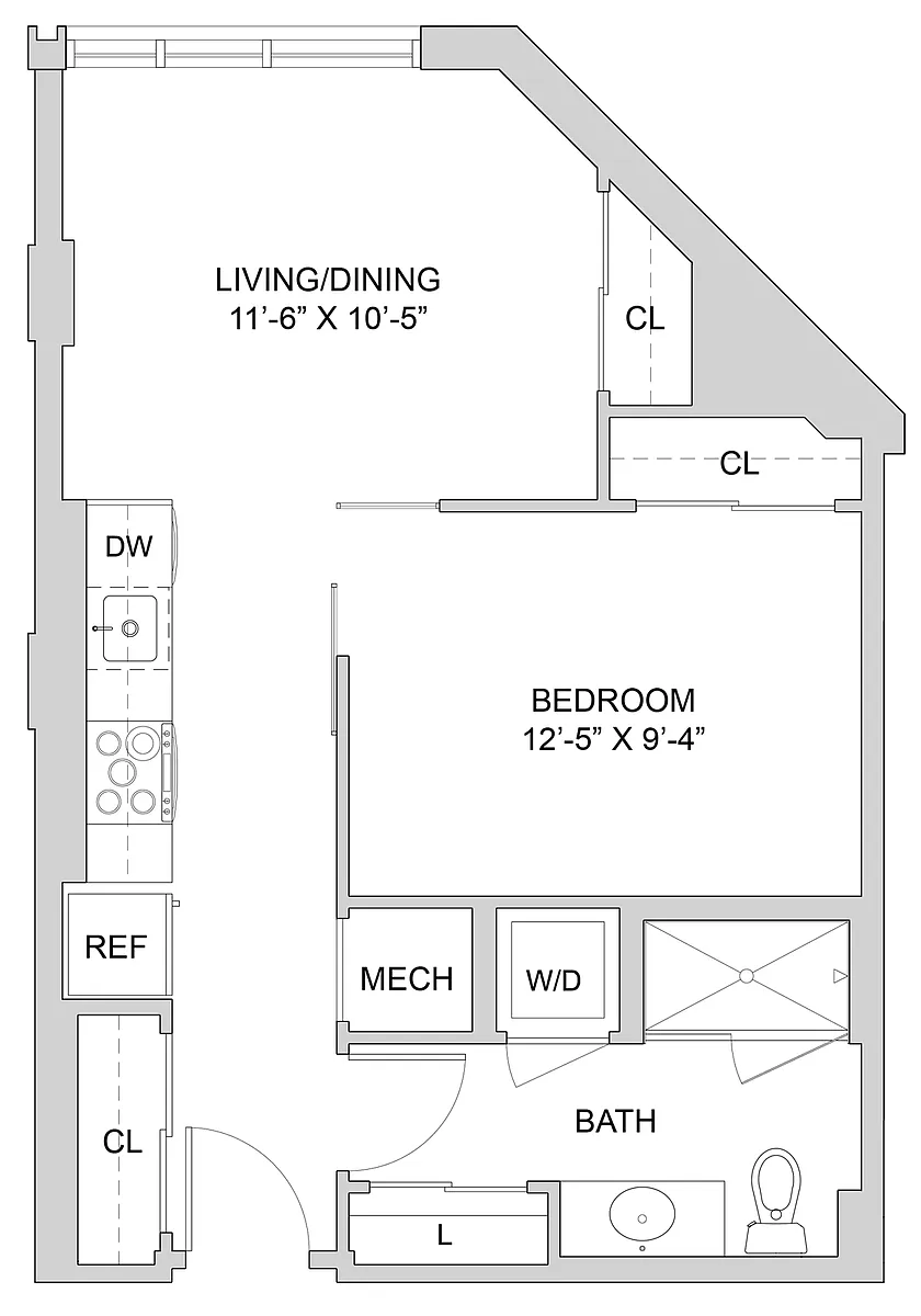 Floor plan 1 Bed_1 Bath-A1_1BR_H