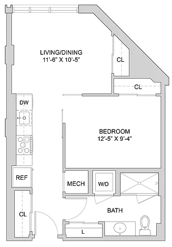 Floor plan 1 Bed_1 Bath-A1_1BR_H