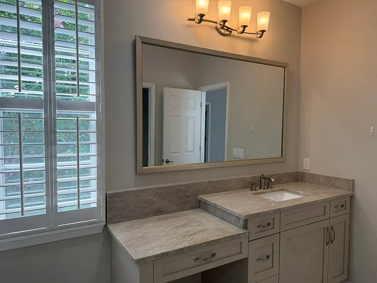 Primary bathroom with makeup area