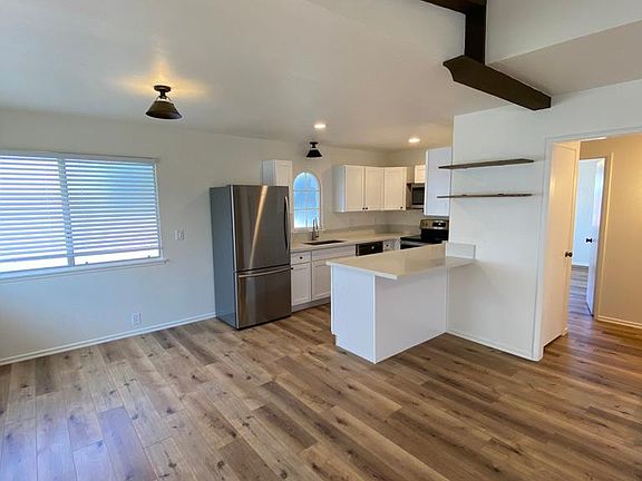 Island and dining area