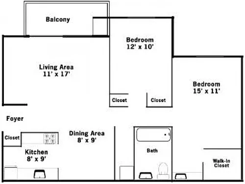 Floor plan 2BR/1BA Renovated