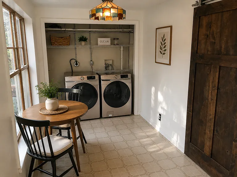 Digitally enhanced eating area and laundry closet