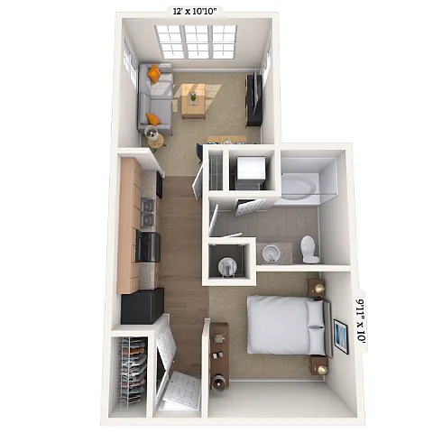 Floor plan Studio 0x1 531-616 SF